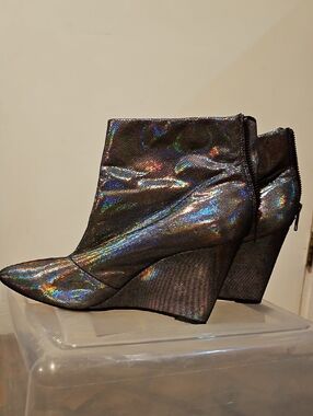 H&M Iridescent Black Wedge Ankle Boots